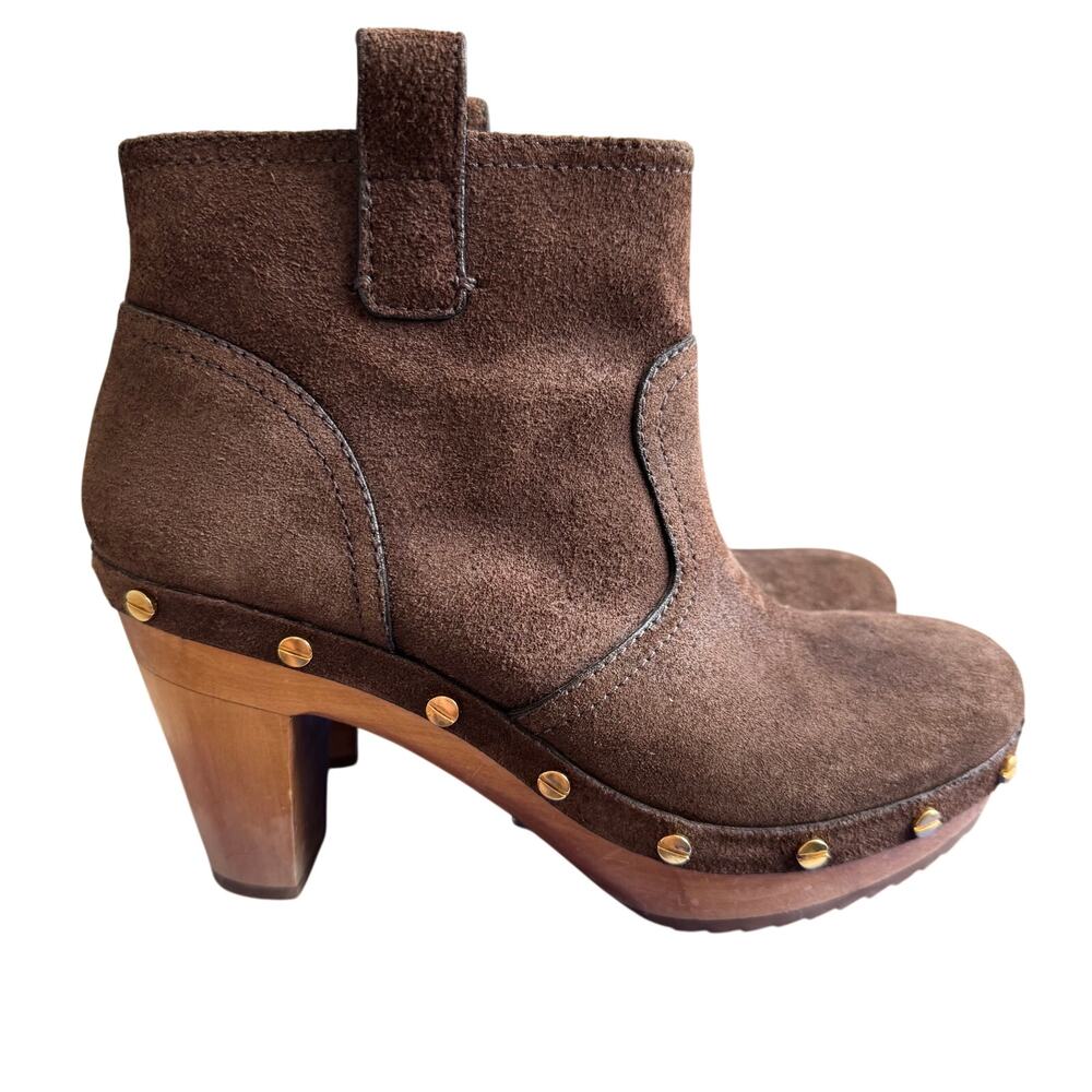 Tory Burch Ginevra Brown Suede Clog Studded Ankle Booties Size 7- Boho/70's